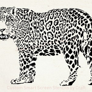 Plantilla de serigrafía de leopardo dibujada a mano - Reutilizable, autoadhesiva - tela, lienzo, tarjetas, vidrio, cerámica, pared, textil, madera, metal, arcilla