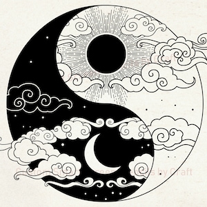 Sun and Moon Stencil, Yin Yang Wall Art, DIY Fabric Print, Reusable ...