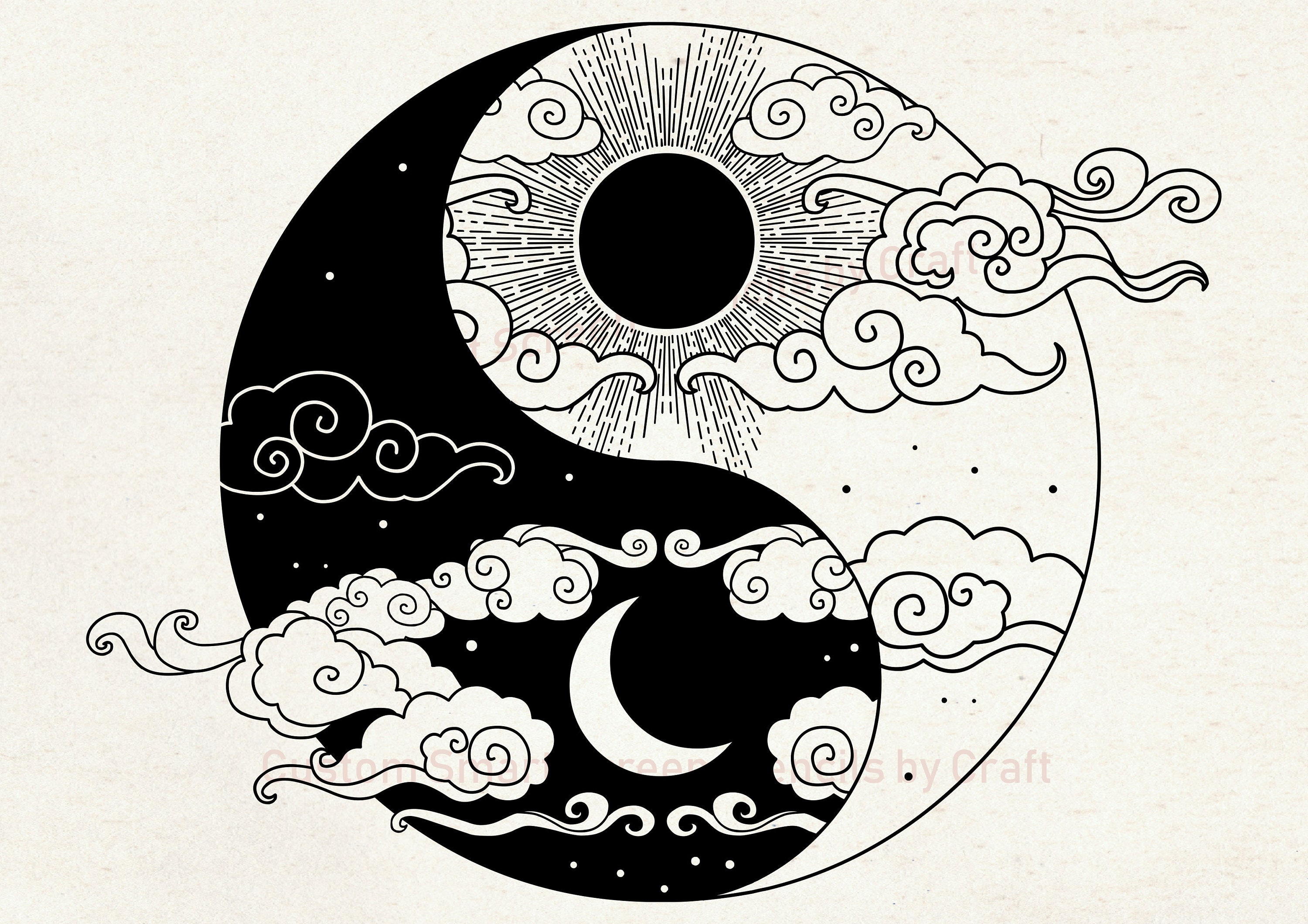 Tatouage Ying Yang Soleil Lune Yin yang stencil - Etsy France