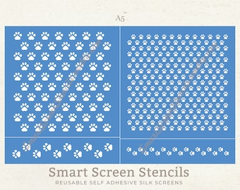 Paw Prints 2 SilkScreen Stencil - Reusable, Adhesive - Canvas, Cards, Glass, Ceramic, Polymer Clay, Fabric, Wood, Metal, Clay, Textile, Sign