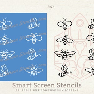Bienen Doodles, Wiederverwendbare Siebdruck Schablone, Ton Siebdruck, Polymer Schmuck Schablonen, Honig Handwerk Schablone, Radierung auf Glas, Wabe
