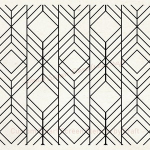 May include: A repeating geometric pattern of black lines forming diamond and angled shapes on a cream background. The design includes the text "Custom art screened by craft". Suitable for craft projects.