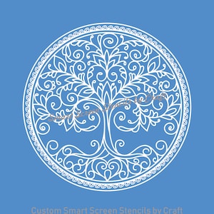 Albero di Madre Natura con Bordo - Stencil Serigrafico Riutilizzabile Personalizzato - Tela, Carte, Vetro, Ceramica, Piastrelle, Pareti, Tessuto, Legno, Argilla, ecc.