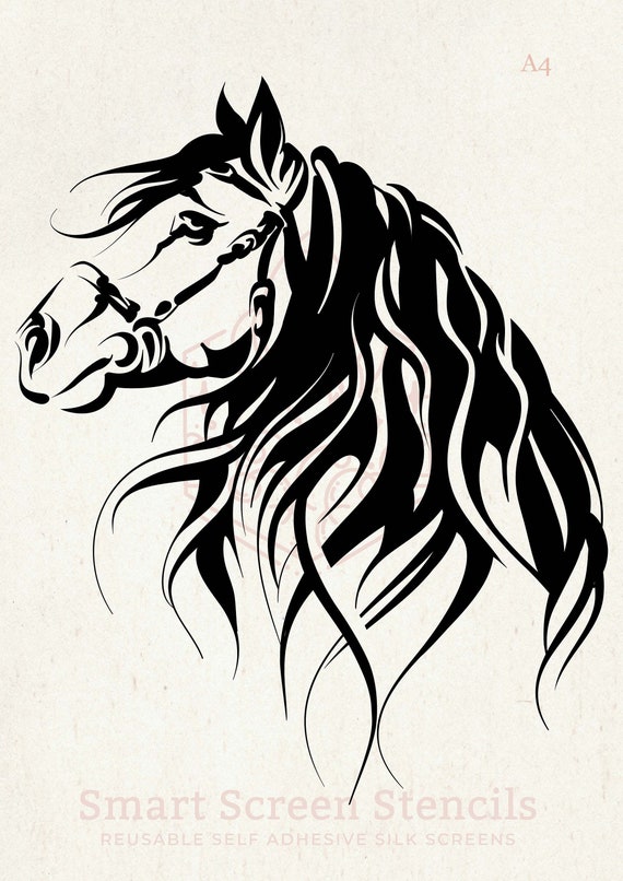 sonriendo Psicológico Traducción Plantilla de serigrafía de perfil de caballo dibujada a mano - Etsy México