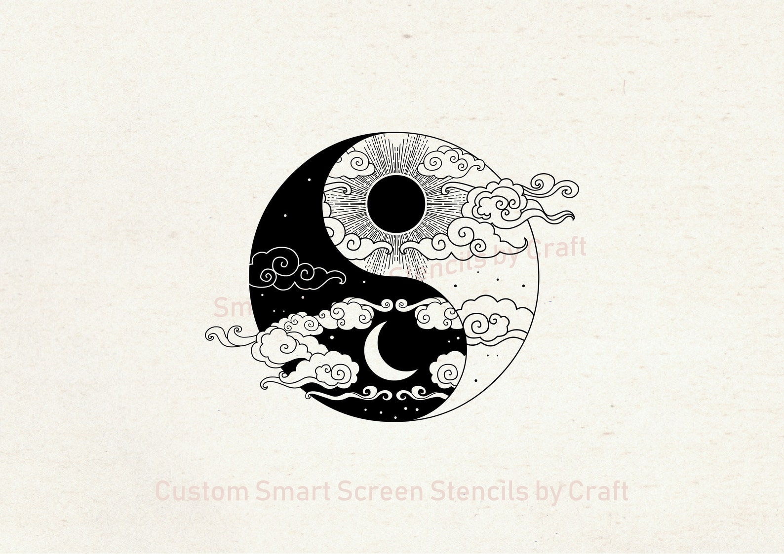 Sun and Moon Stencil Yin Yang Wall Art DIY Fabric Print Etsy