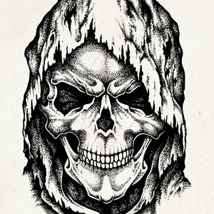 Stencil Grim Reaper, serigrafia riutilizzabile, stencil scheletro teschio, stampa tessuto fai da te, stencil arte teschio, illustrazione del diavolo, progetto di Halloween