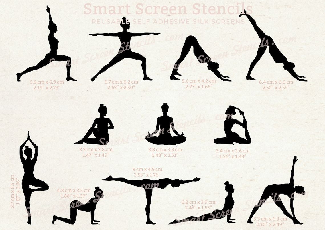 Yoga Poses Silkscreen Stencil Reusable Adhesive Canvas Etsy UK