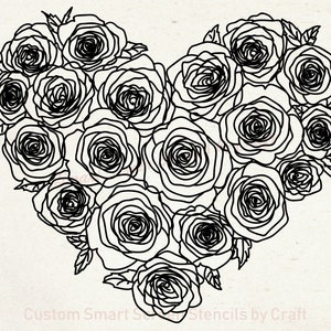 Heart of Roses SmartScreen Schablone - wiederverwendbar, selbstklebend - Canvas, Karten, Glas, Keramik, Wände, Stoff, Holz, Kunststoff, Metall