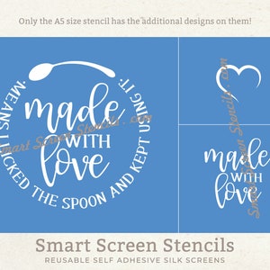 Made with Love Kitchen Silkscreen Stencil - Reusable, Self-Adhesive - Fabric, Ceramics, Glass, Wood, Metal, Cards, Clay, Paper, Canvas, etc