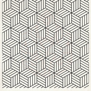 Op de afbeelding: Stencils ontwerp met een herhalend patroon van zwarte geometrische vormen die lijken op kubussen. Het ontwerp meet 20 cm bij 20,8 cm.