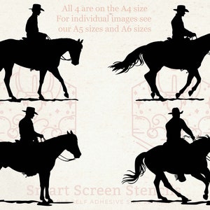 Cowboy Riding Horse Zeefdruk Stencil - Herbruikbaar, Zelfklevend - Canvas, Kaarten, Glas, Keramiek, Stof, Hout, Metaal, Klei, T-shirt, Houtteken
