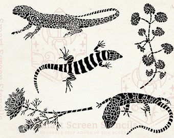 Lizards SilkScreen Stencil - Reusable, Adhesive - Canvas, Cards, Clay, Glass, Ceramics, Polymer Clay, Fabric, Wood, Metal, Textile, Pottery