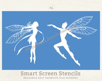 Magical Fairies SilkScreen Stencil - Reusable, Adhesive - Clay, Canvas, Cards, Glass (paint and etching), Ceramic, Wall, Fabric, Wood, Metal