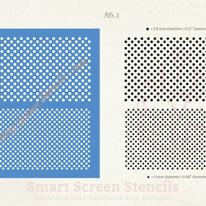 Polka Dot Siebdruck Schablone - wiederverwendbar, selbstklebend - Leinwand, Karten, Glas, Fliesen, Keramik, Ton, Stoff, Holz, Metall, Polymer Clay, Papier usw