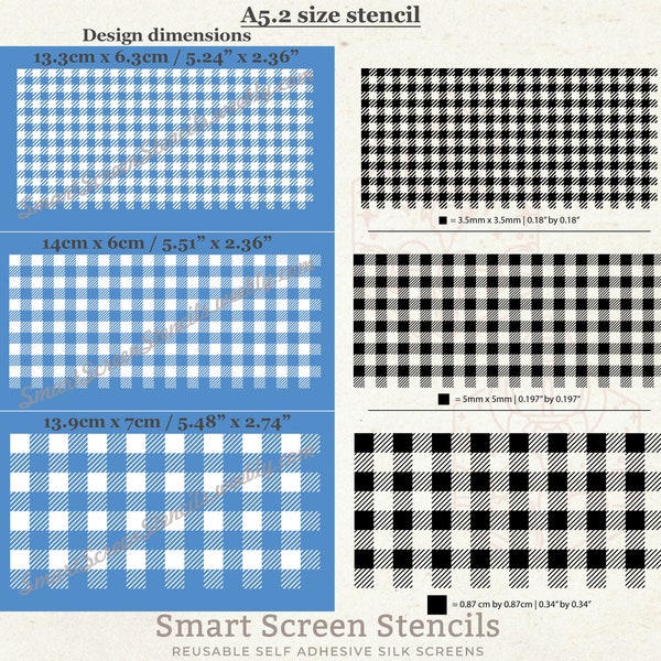 Gingham Pattern SilkScreen Stencil - Reusable, Adhesive - Polymer Clay, Canvas, Cards, Glass, Ceramic, Pottery, Fabric, Wood, Metal, Textile