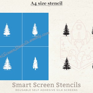 Stencil per serigrafia di alberi di abete sempreverde - riutilizzabile, adesivo - tela, carte, vetro, ceramica, piastrelle, parete, tessuto, legno, argilla, lavagna