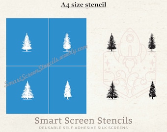 Evergreen Spruce Trees Silkscreen Stencil - Reusable, Adhesive - Canvas, Cards, Glass, Ceramics, Tile, Wall, Fabric, Wood, Clay, Chalkboard