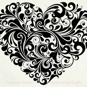 Hermosa plantilla de serigrafía de corazón - Reutilizable, autoadhesiva - lienzo, tarjetas, vidrio, cerámica, pared, tela, madera, plástico, metal, arcilla, etc.