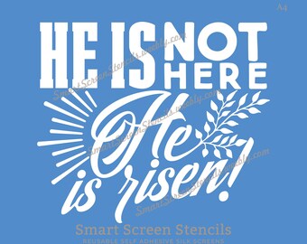 Jesus has Risen Easter SilkScreen Stencil - Reusable, Adhesive - Canvas, Cards, Glass, Ceramics, Fabric, Wood, Metal, Clay, Textile, Paper