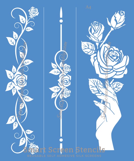 Handheld Roses Silkscreen Stencil Reusable, Adhesive Canvas, Cards, Glass,  Ceramics, Wall, Fabric, Wood, Plastic, Metal, Clay, Pottery 