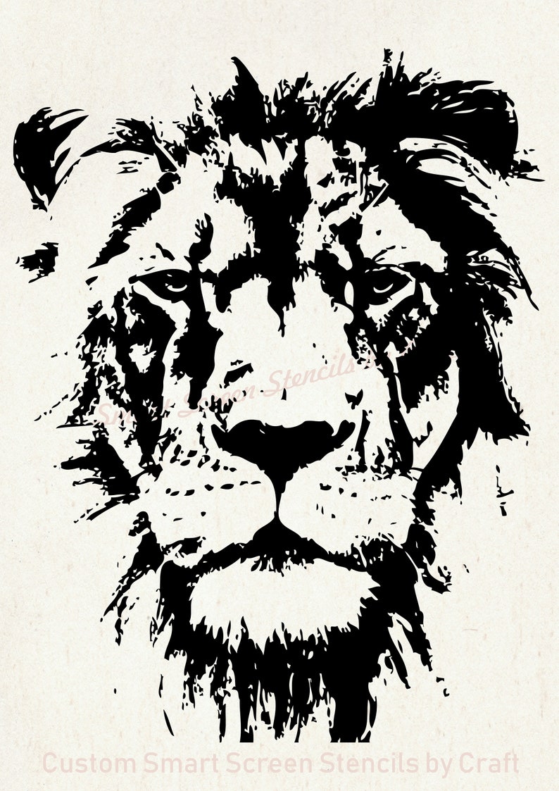 Hand drawn Lion's Head SilkScreen Stencil Reusable, Seamless Canvas, Cards, Glass, Ceramics, Wall, Fabric, Wood, Clay, Textile, Signs image 1