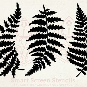 Pochoir sérigraphique motif feuille de fougère - Adhésif réutilisable - Céramique, toile, argile, carton, verre, tissu, bois, métal, plastique, tableau, etc.