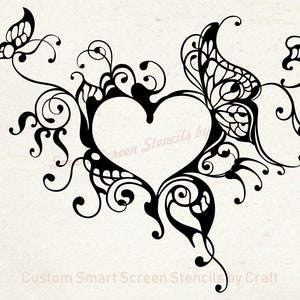 Butterfly Heart Frame SmartScreen Stencil - Reutilizable, Autoadhesivo - Lienzo, Tarjetas, Vidrio, Cerámica, Paredes, Tela, Madera, Plástico, Metal