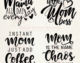 Motherhood Silkscreen Stencil Set - Reusable, Self-Adhesive - Fabric, Ceramic, Glass, Wood, Metal, Cards, Clay, Paper, Canvas, Textile, Mugs