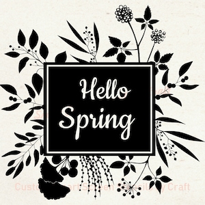 Bonjour le printemps! Stencil sérigraphique - Réutilisable, Auto-adhésif - Toile, Cartes, Verre, Céramique, Murs, Tissu, Bois, Papier, Métal, Argile polymère.