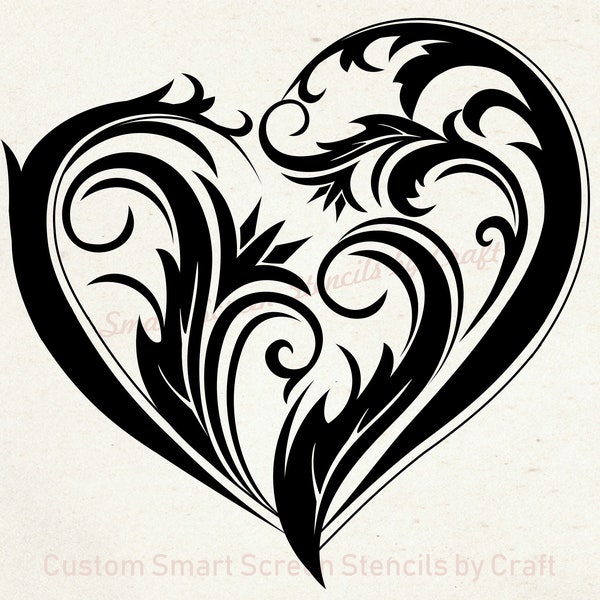 Edgy Swirl Heart Silkscreen Stencil - Reusable, Self adhesive - Canvas, Cards, Glass, Ceramic, Wall, Fabric, Wood, Plastic, Metal, Clay, etc