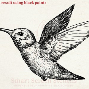 Colibrì volante, serigrafia riutilizzabile, stampa di colibrì, stencil per serigrafia, stampa su argilla, incisione su vetro, cartello per giardino degli uccelli