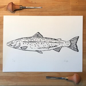 Salmon - linocut printing - from our own printing workshop