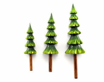 Magnet three carved green pine trees, wooden fridge magnets, kitchen decor, magnet set, Christmas gift, Christmas trees decor, carved trees