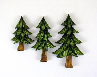 Kitchen magnets, carved wooden pine trees, fridge magnets, kitchen decor, magnet set, Christmas gift, Christmas trees decor, carved trees