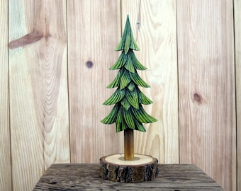Hand Carved Linden Wood Pine Tree: Rustic Woodland Decor (9.7 in)