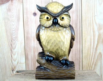 Hand carved owl on a branch, bird figurine, owl gift figurine, owl artwork, cute owl, carved wooden owl, wooden owl sculpture, handmade art