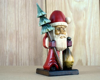 Santa gnome with a tree and a bag, Christmas ornaments, gift for Christmas, holiday home decor, Christmas wood decor, red Christmas, Santas