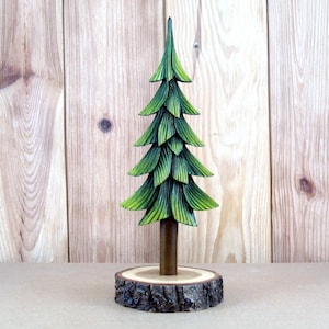 Hand Carved Wooden Christmas Tree – Green Rustic Pine Decor