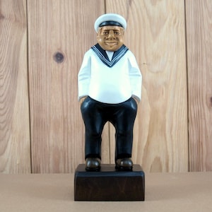 Rustic Wood Sailor Sculpture - Handcrafted Figurine