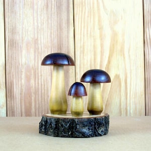 Three bay boletes - handmade wooden mushrooms