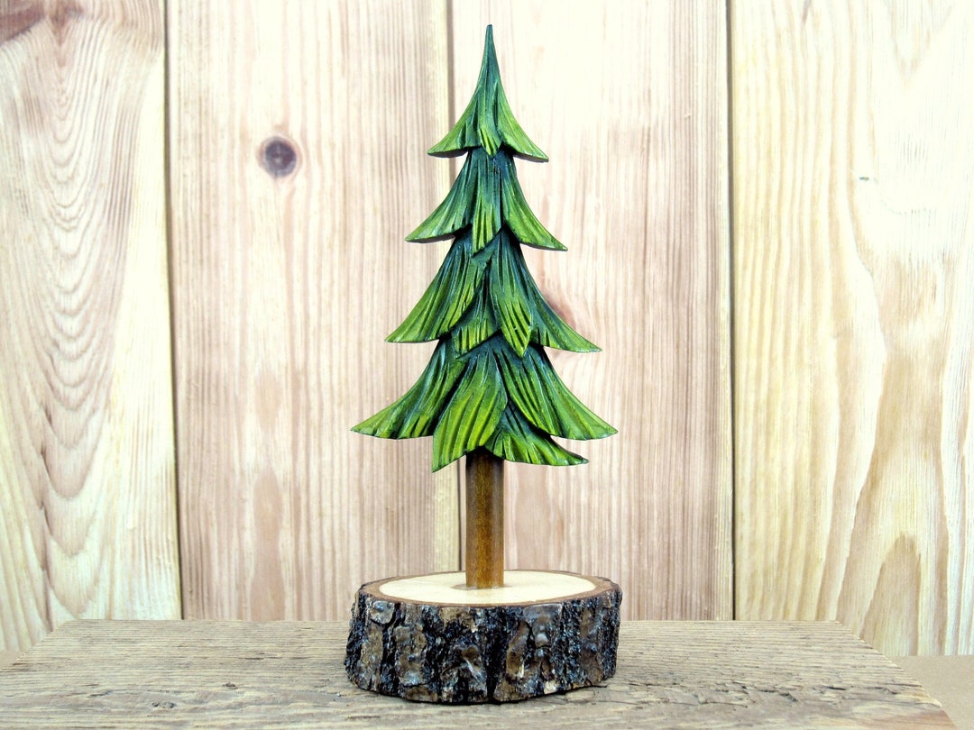 Hand Carved Green Pine Tree Wood Carve Christmas Tree Etsy