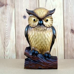 Basswood Owl Figurine: Handmade Bird Sculpture