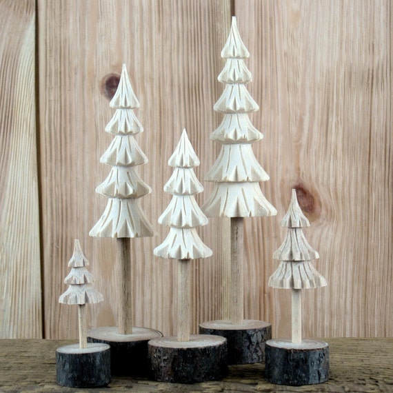 Set of Five Unfinished Pine Trees, Wooden Crafts to Paint, Mini
