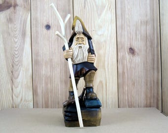 Сarved Wooden Gnome. Wood Carving - Hand Carved Gnome Figurine. Statues ...