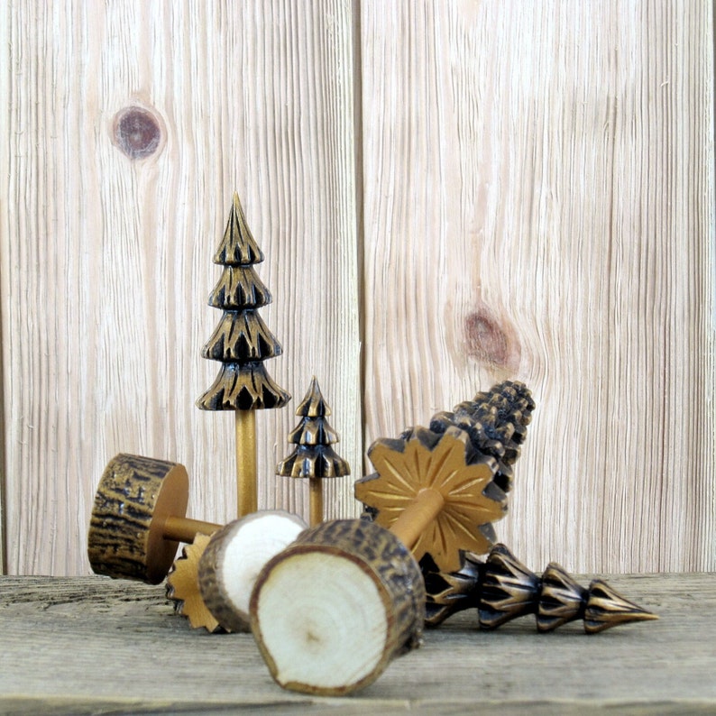 Five gold patinated pine trees, handmade wooden christmas trees, mini christmas tree ornament, wooden christmas tree decor, craft trees image 7