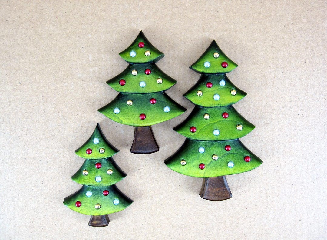 Handmade Wooden Fridge Magnets - Set of 3 Christmas Trees With Baubles ...