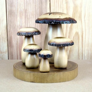 Handcrafted Wood Mushroom Set: Nature Inspired Table Accent