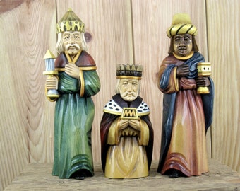 Three kings, wooden figurines for the nativity scene, classic christmas