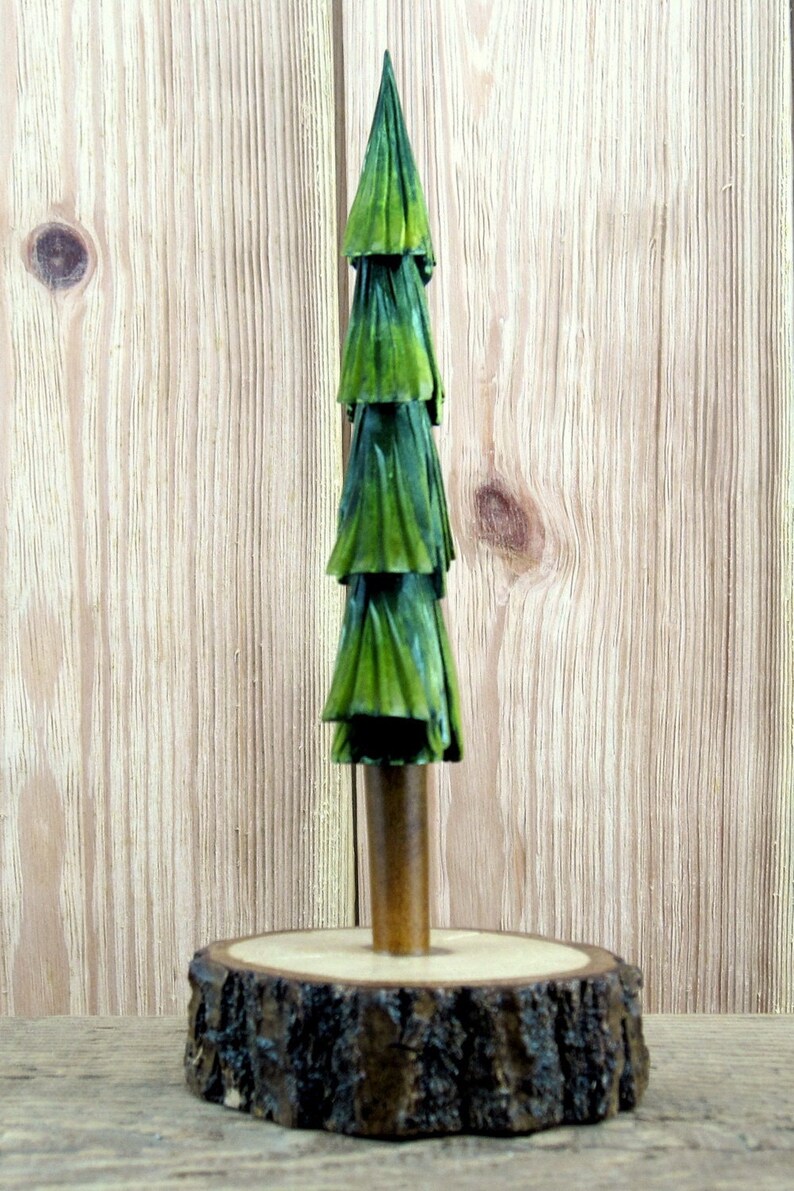 Hand Carved Green Pine Tree Wood Carve Christmas Tree Etsy