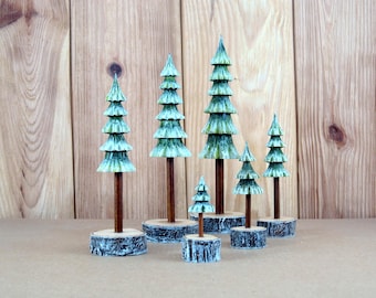 Handcrafted Wooden Pine Trees Set - Rustic Christmas Winter Home Decor